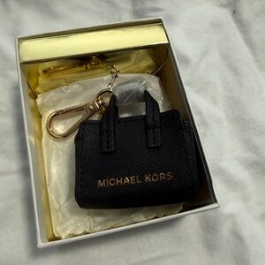 Michael Kors Mini Selma Tote Bag Charm with gold hardware Black